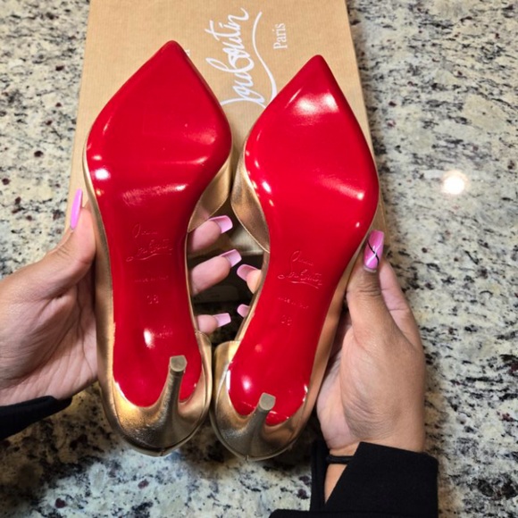 NEW Christian Louboutin Iriza d’Orsay Pumps in Light Gold Size 38/85mm Heels - Picture 15 of 16